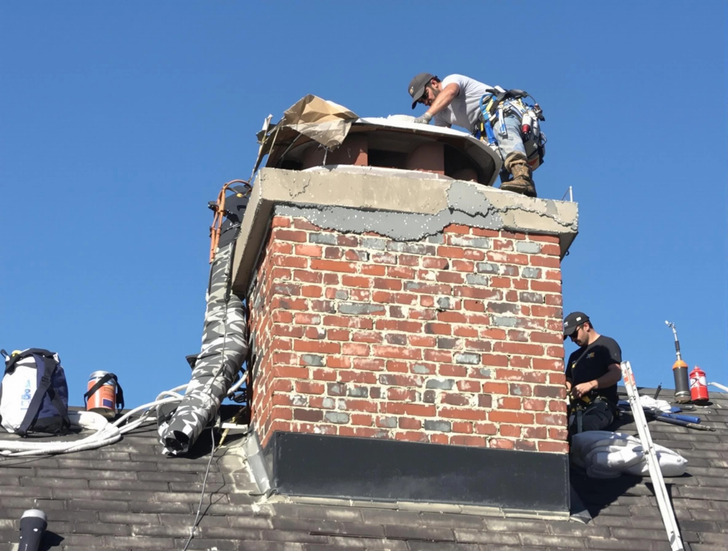 The Pinery Chimney Sweep installing a custom chimney crown in The Pinery, CO