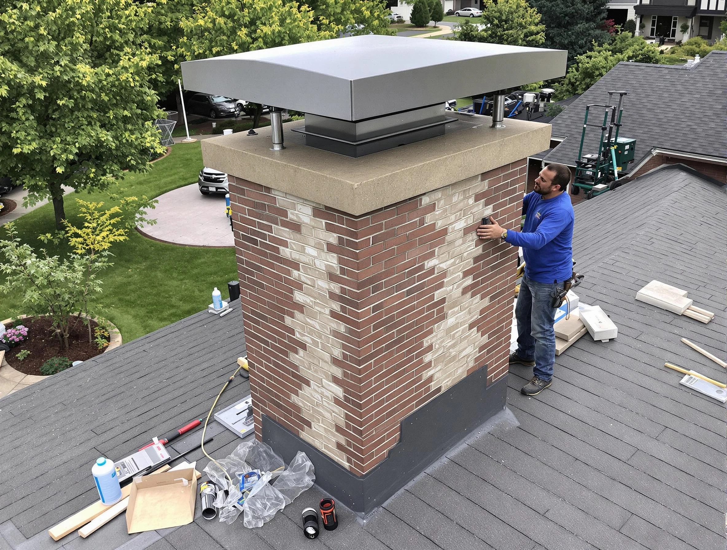 The Pinery Chimney Sweep team working on a custom chimney remodel in The Pinery, CO